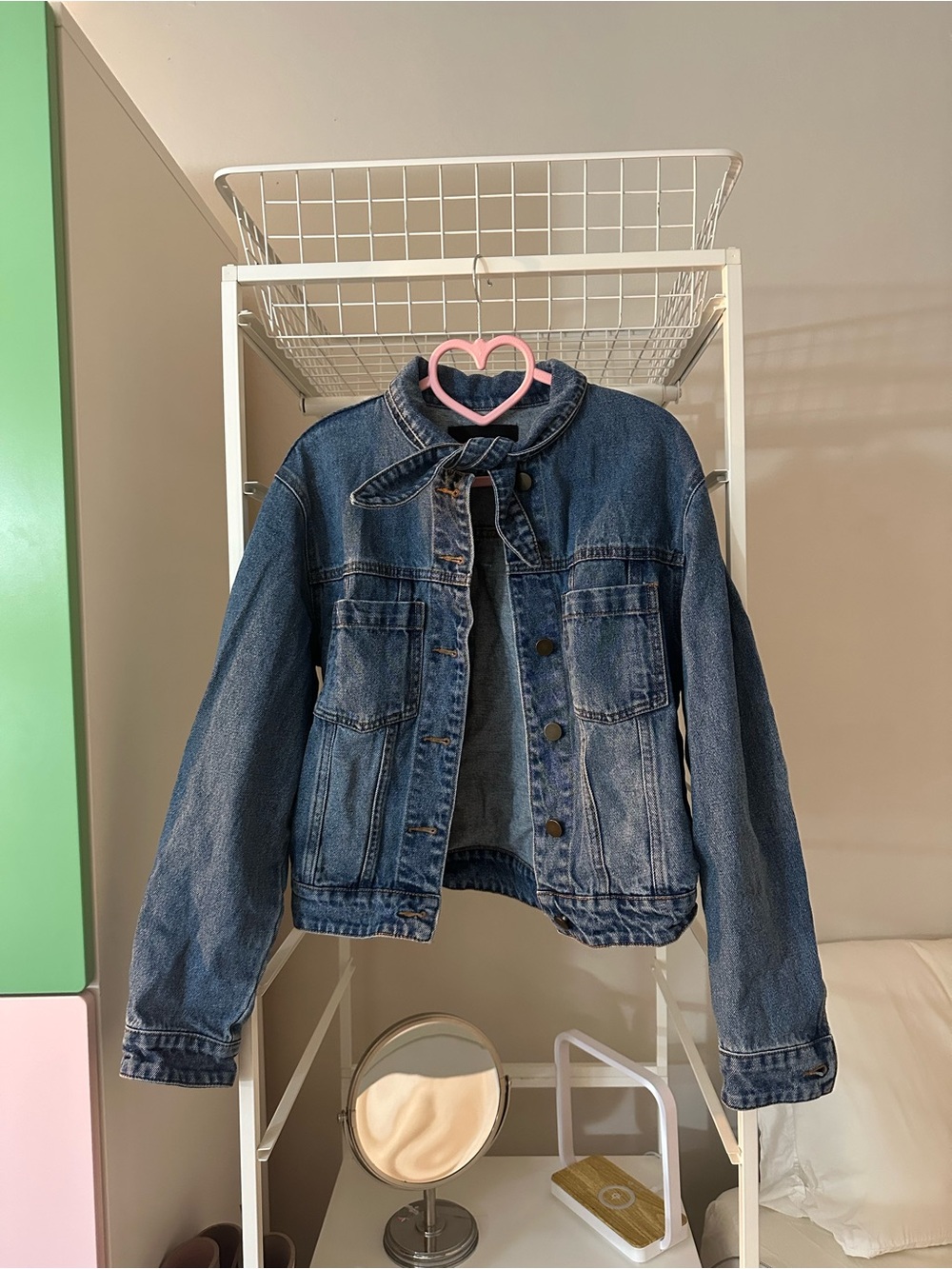 Classic Blue Denim Jacket with Tie Collar
